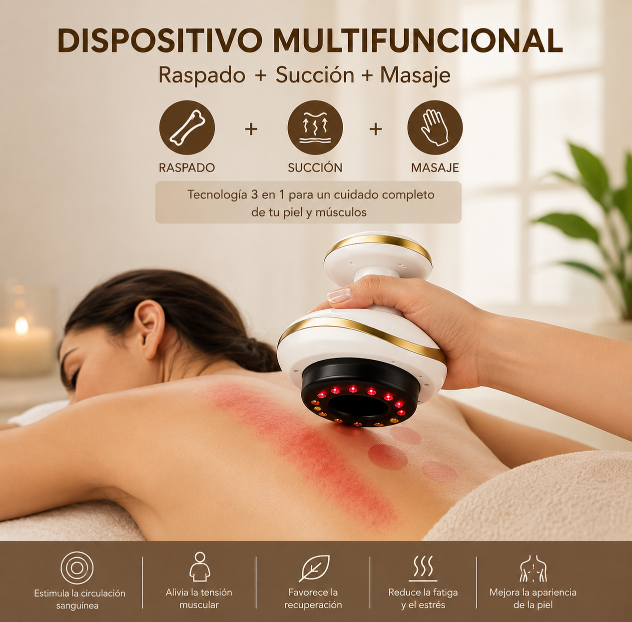 Masajeador reductor Pro Guasha Vibrixa con 12 velocidades, muestra un dispositivo de masaje en color negro con botones.