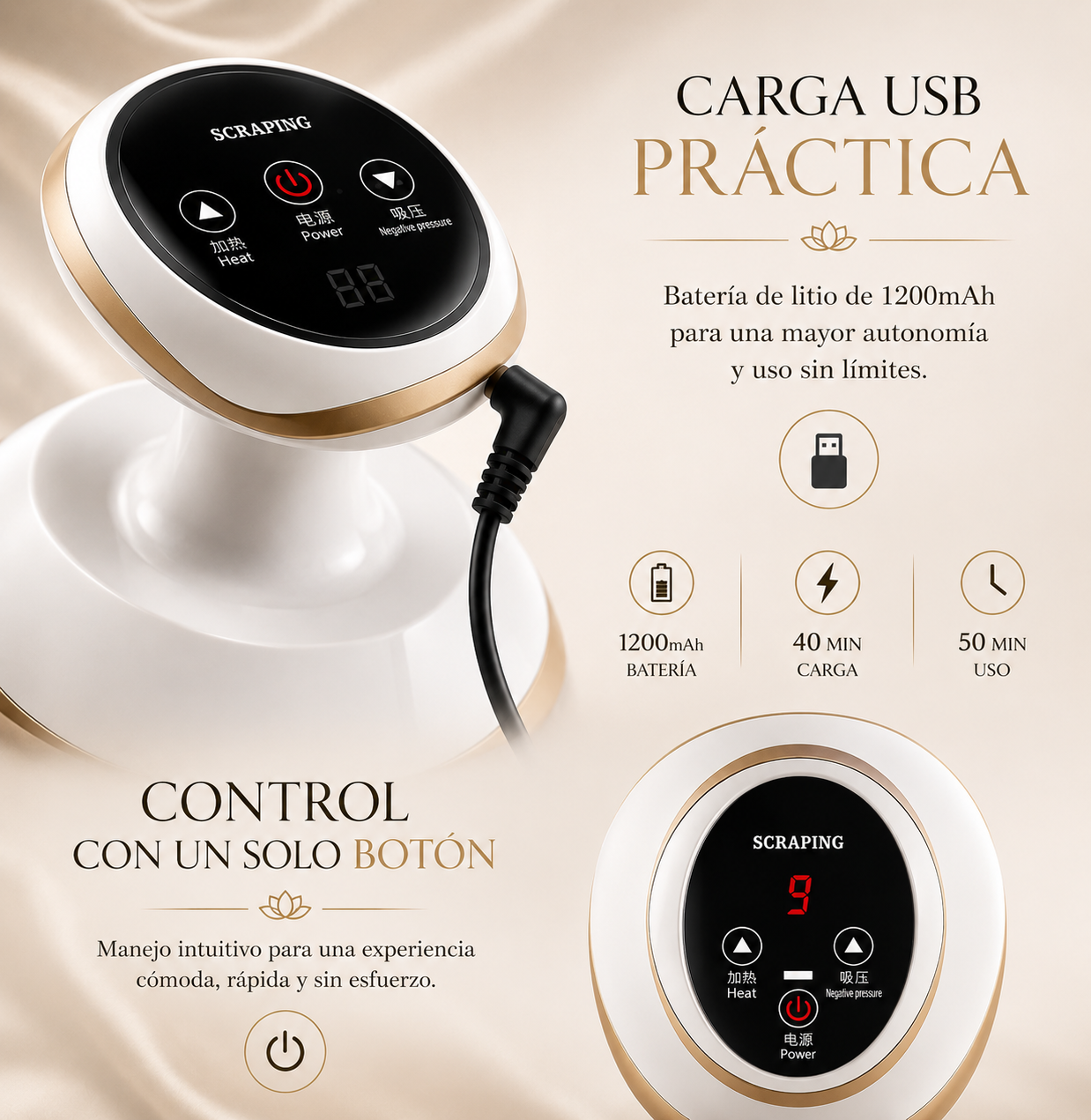 Masajeador reductor Pro Guasha Vibrixa con 12 velocidades, mostrando su diseño y controles en la imagen.