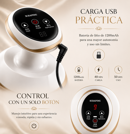Masajeador reductor Pro Guasha Vibrixa con 12 velocidades, mostrando su diseño y controles en la imagen.